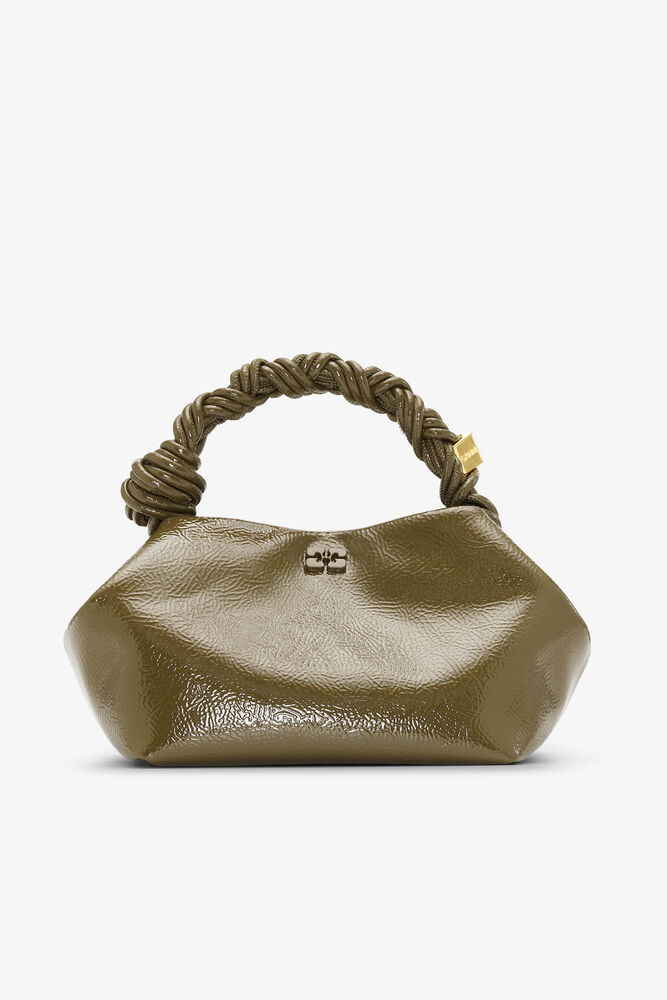 Olive Green Patent Small GANNI Bou Bag, Military Olive