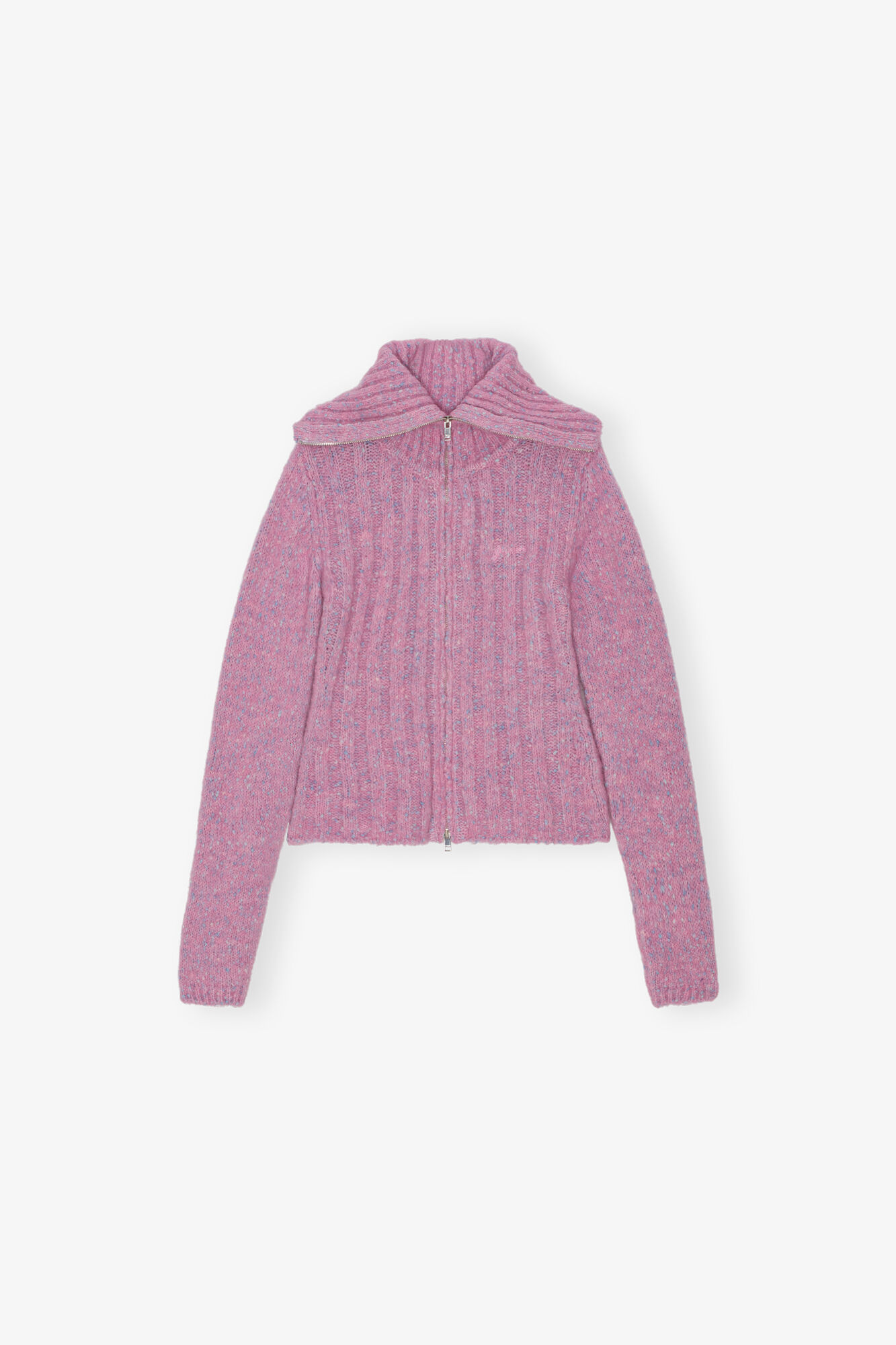 Pink Highneck Zip Cardigan, Alpaca, in colour Rose Violet - 1 - GANNI