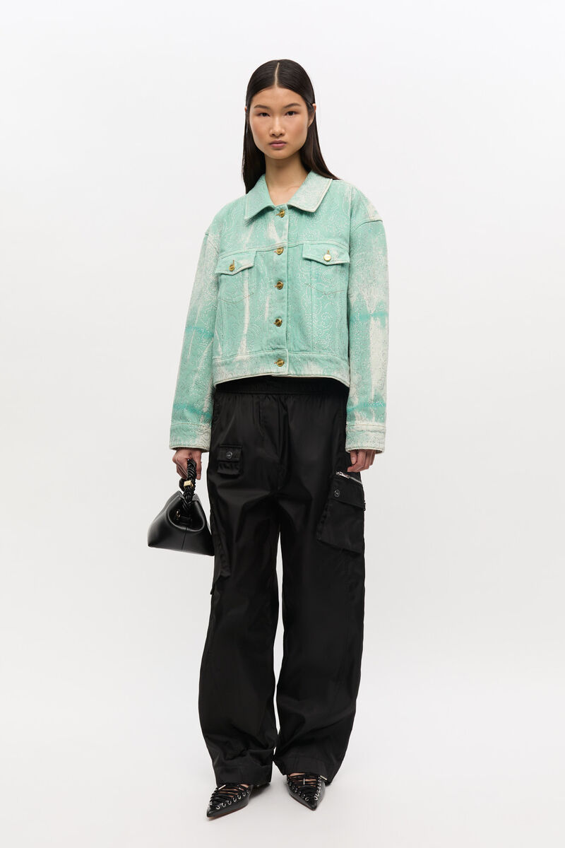 Green Washed Denim Jacket, Cotton, in colour Brook Green - 2 - GANNI