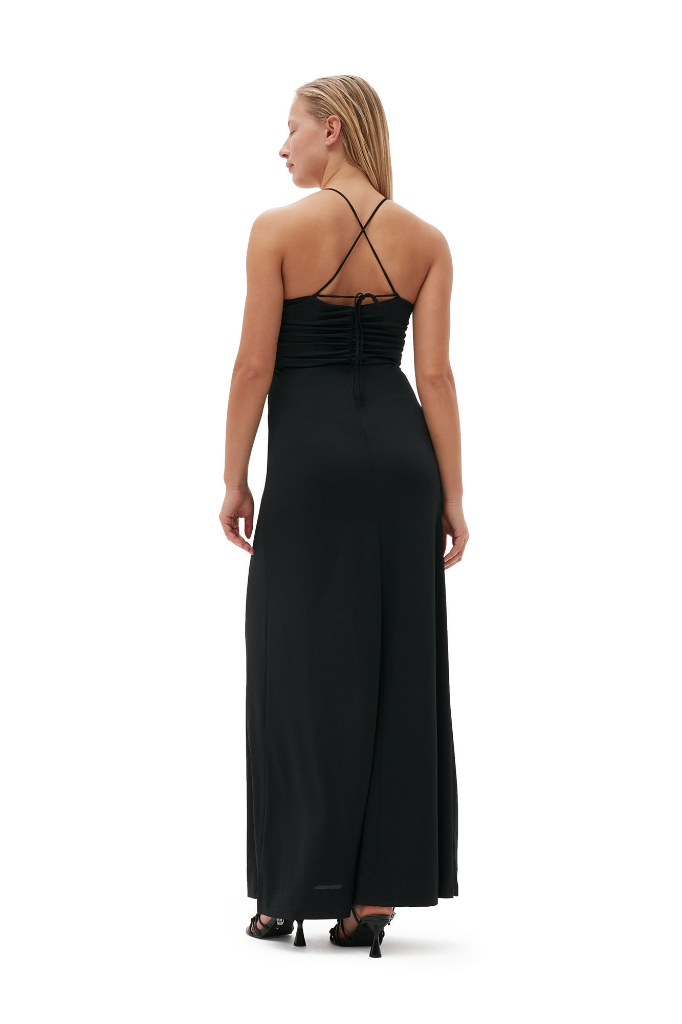 Shiny Crepe Jersey Maxi Dress, Elastane, in colour Black - 2 - GANNI