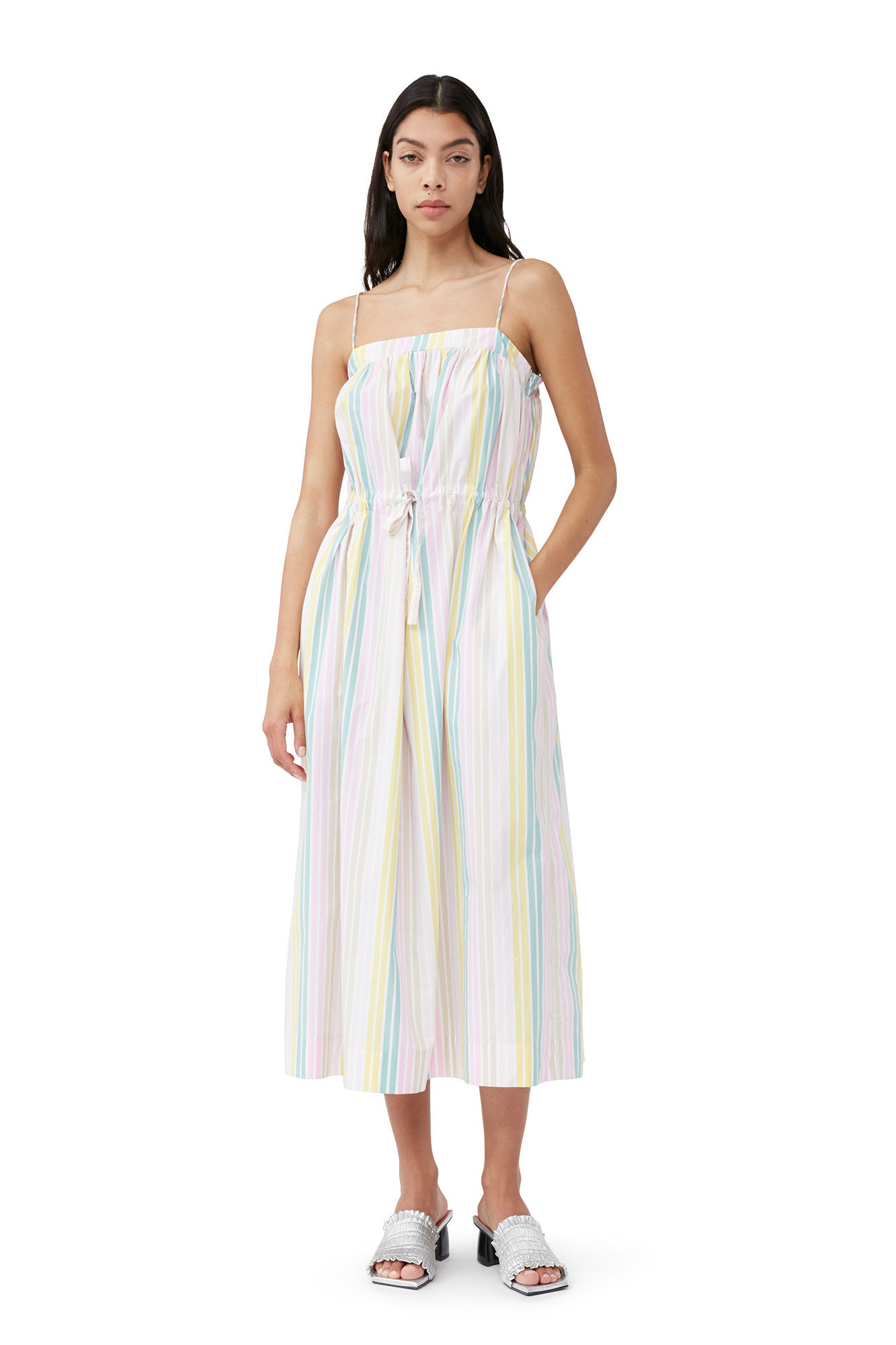 Gestreiftes Maxi-Trägerkleid aus Cotton, Cotton, in colour Multicolour - 1 - GANNI