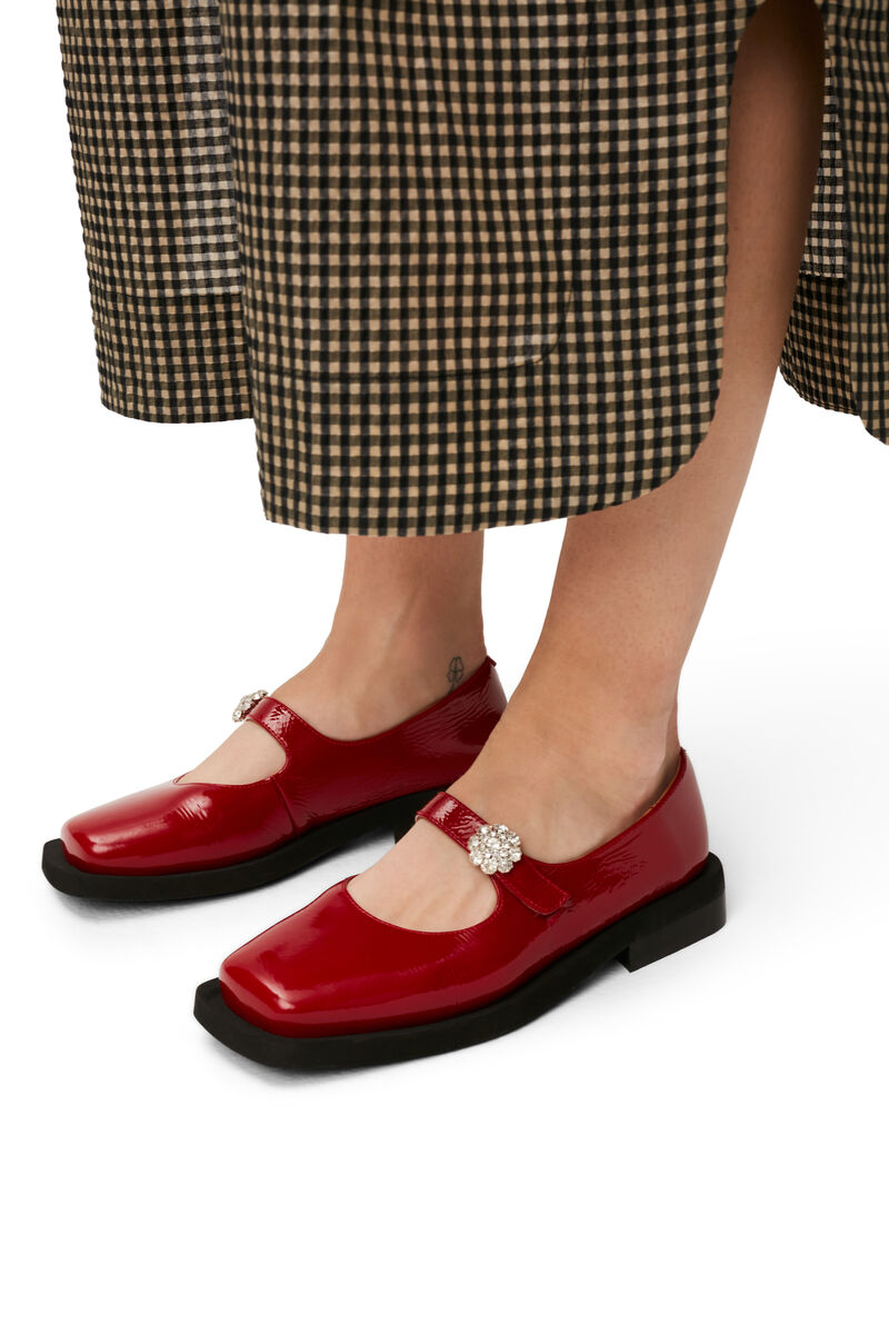 Mary Jane Ballerinaer, Leather, in colour Barbados Cherry - 4 - GANNI