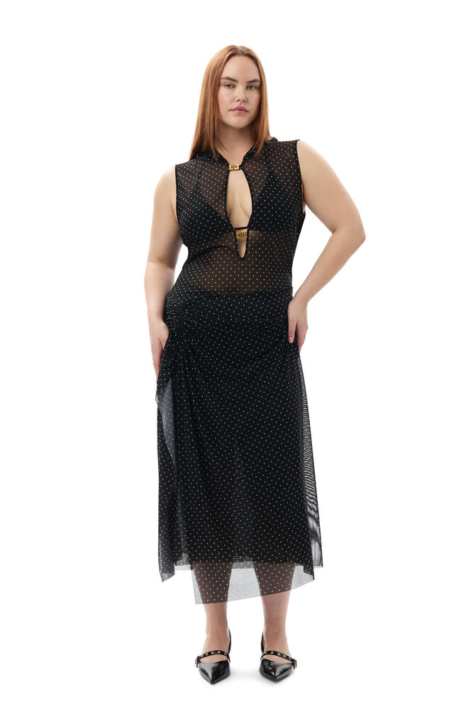 GANNI x Paloma Elsesser Printed Mesh Sleeveless Layer Dress,Black