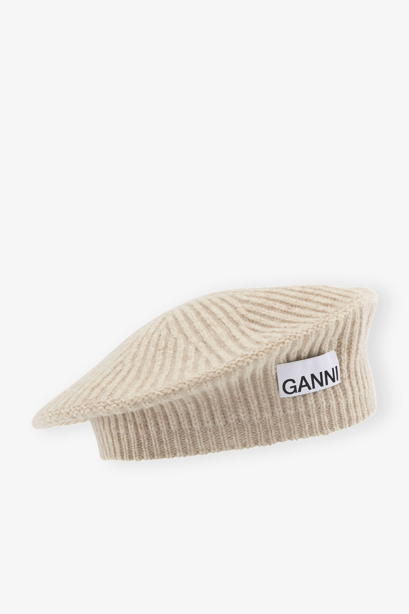 Wool Rib Knit Beret, Recycled Polyamide, in colour Brazilian Sand - 1 - GANNI
