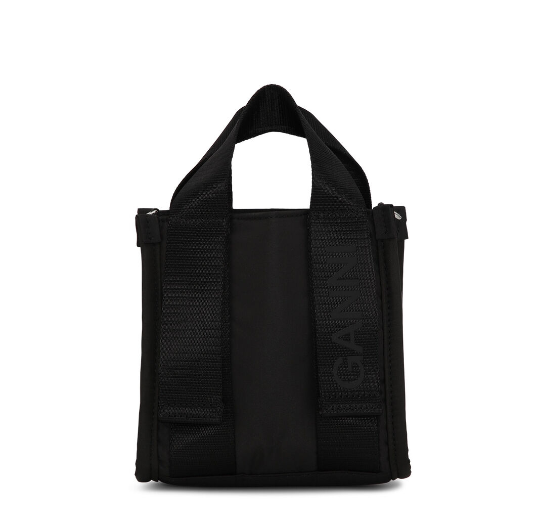 Mini Black Tech Tote, Recycled Polyester, in colour Black - 1 - GANNI