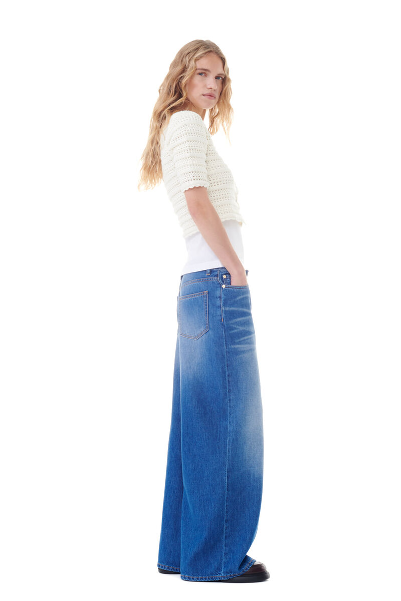Blue Foil Denim Wide-jeans, Lyocell, in colour Mid Blue Vintage - 2 - GANNI