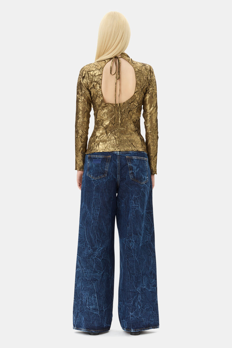Blouse Gold Long-sleeve, Recycled Polyester, in colour Gold - 4 - GANNI
