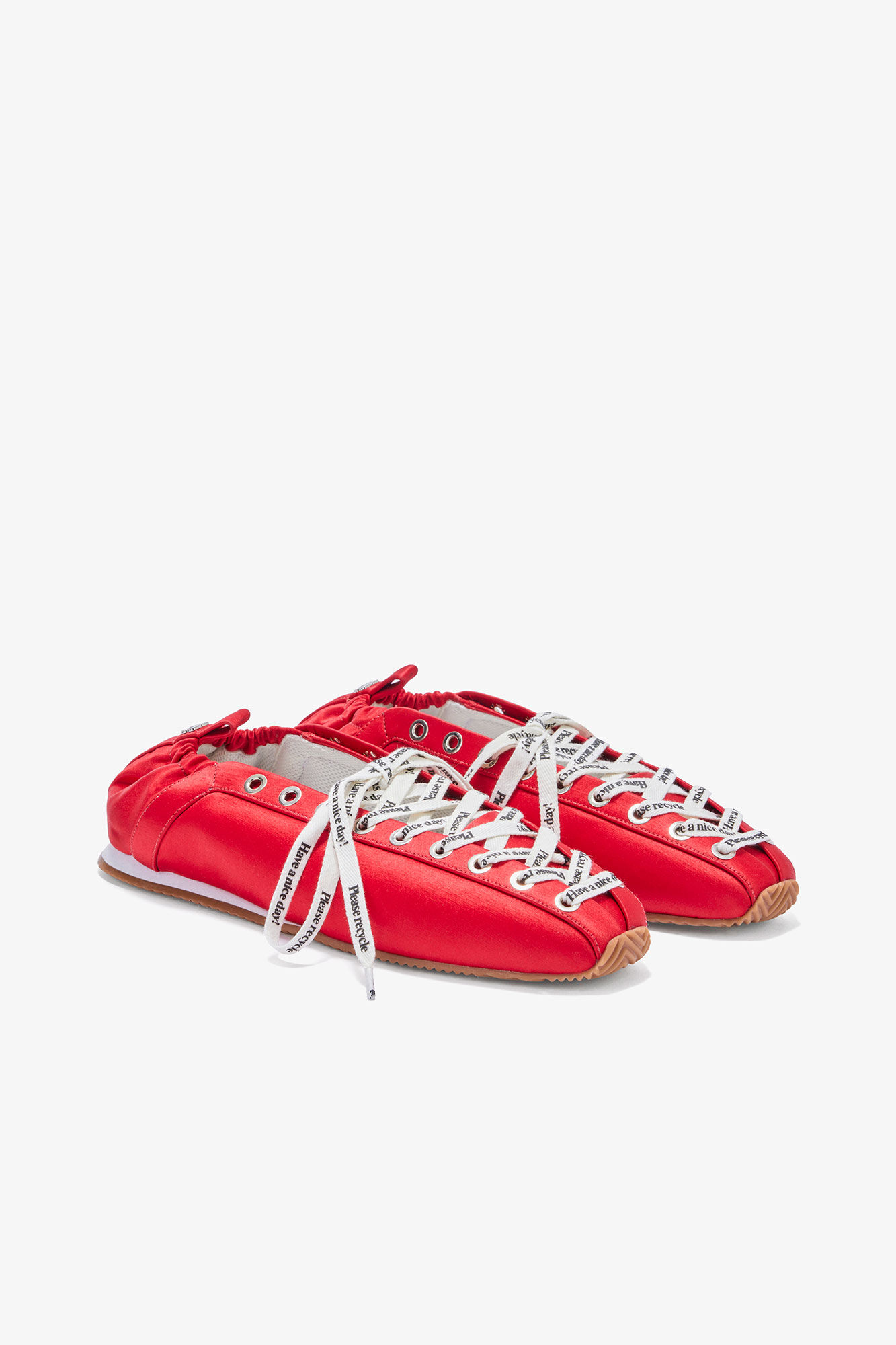 Sporty Ballerina in Red Satin, Recycled Polyester, in colour Goji Berry - 2 - GANNI