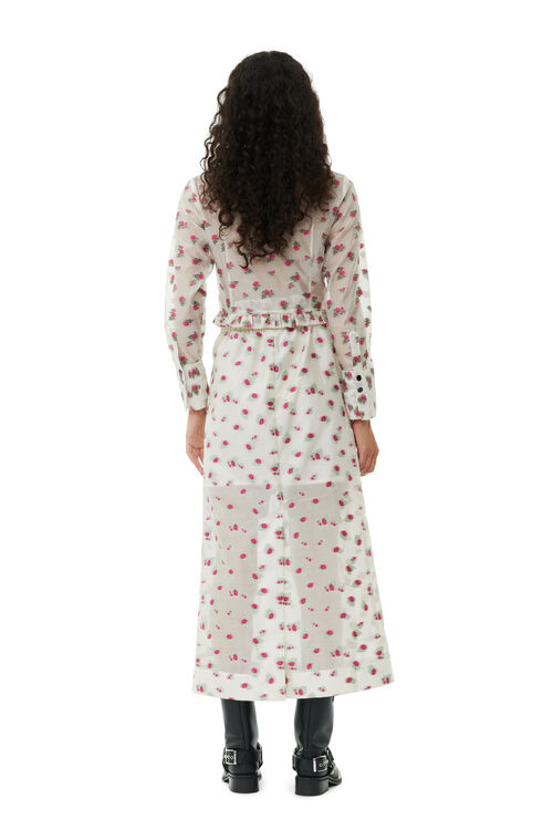 Floral Organza Jacquard Long Elasticated kjol, Polyester, in colour Tofu - 4 - GANNI
