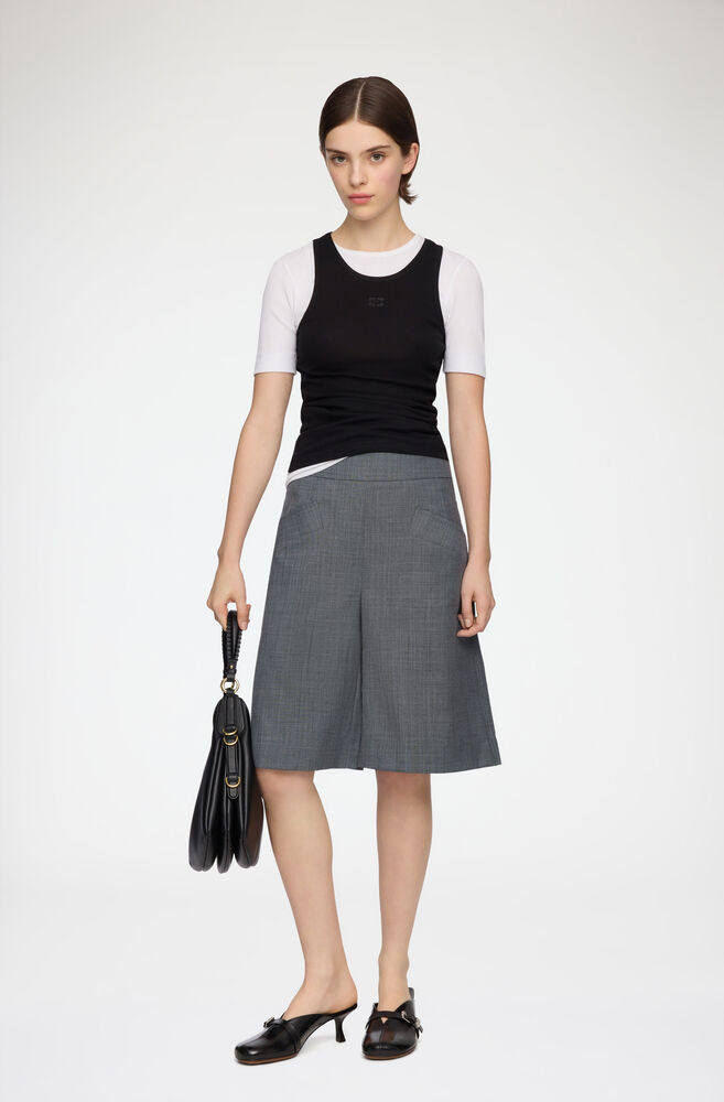 Shorts in Grey Wool Melange, Phantom