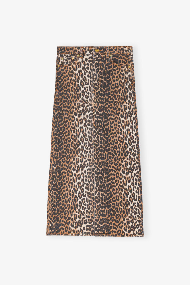 Leopard Denim Maxi Slit Rock, Leopard
