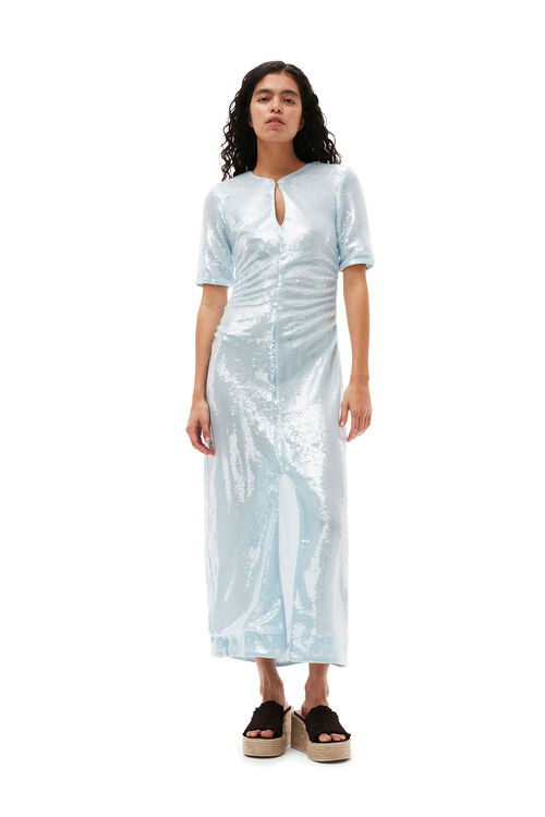 가니 원피스 GANNI Light Sequins Maxi Dress,Ice Water