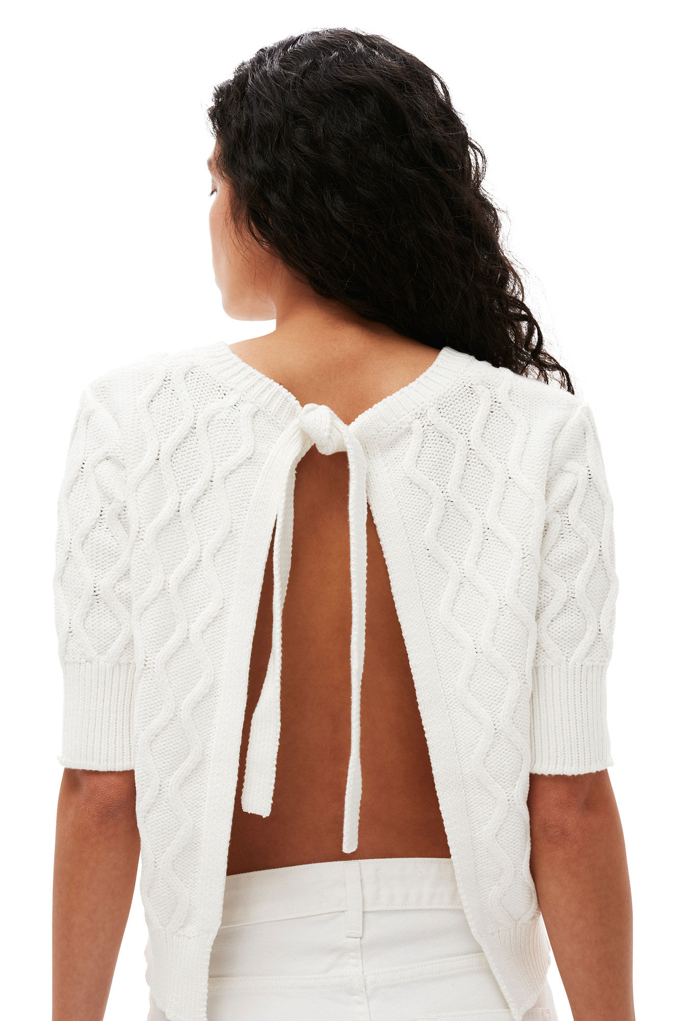 Haut à dos ouvert en coton torsadé, Cotton, in colour Bright White - 4 - GANNI