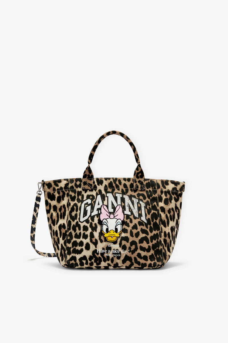 Daisy Duck Leopard Small Tote, Recycled Cotton, in colour Almond Milk - 1 - GANNI