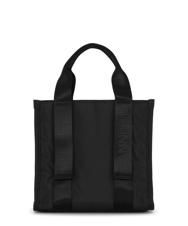 Small Black Tech Tote, Recycled Polyester, in colour Black - 1 - GANNI