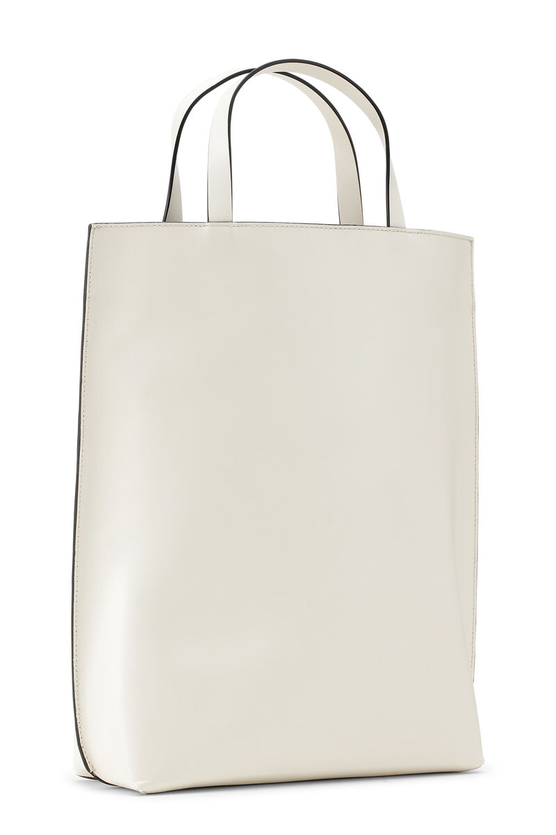 Medium Banner Tote Strap Bag, Leather, in colour Egret - 2 - GANNI
