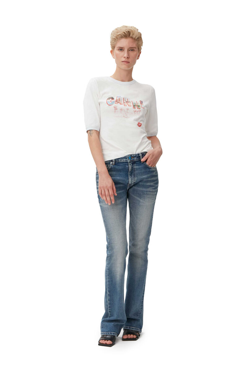 Logo T-shirt, Cotton, in colour Egret - 1 - GANNI