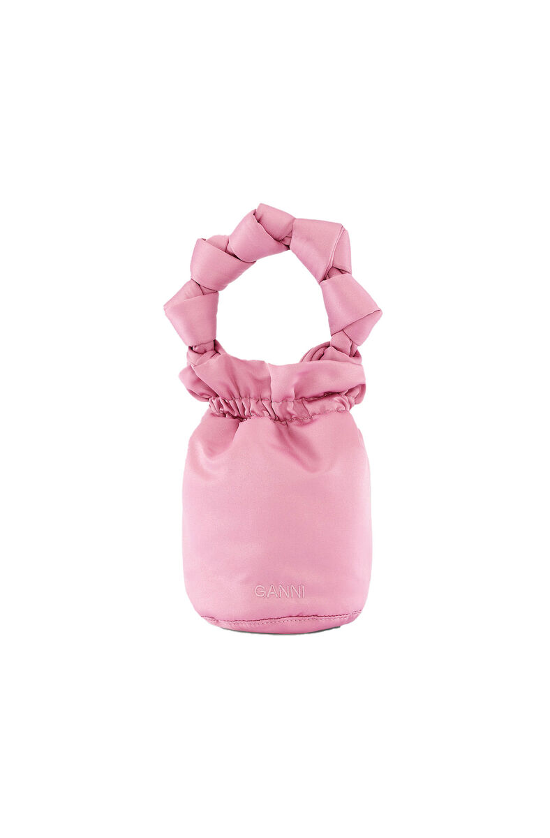 Satin Knotted Pouch Mini Bag, Polyester, in colour Orchid Bloom - 1 - GANNI