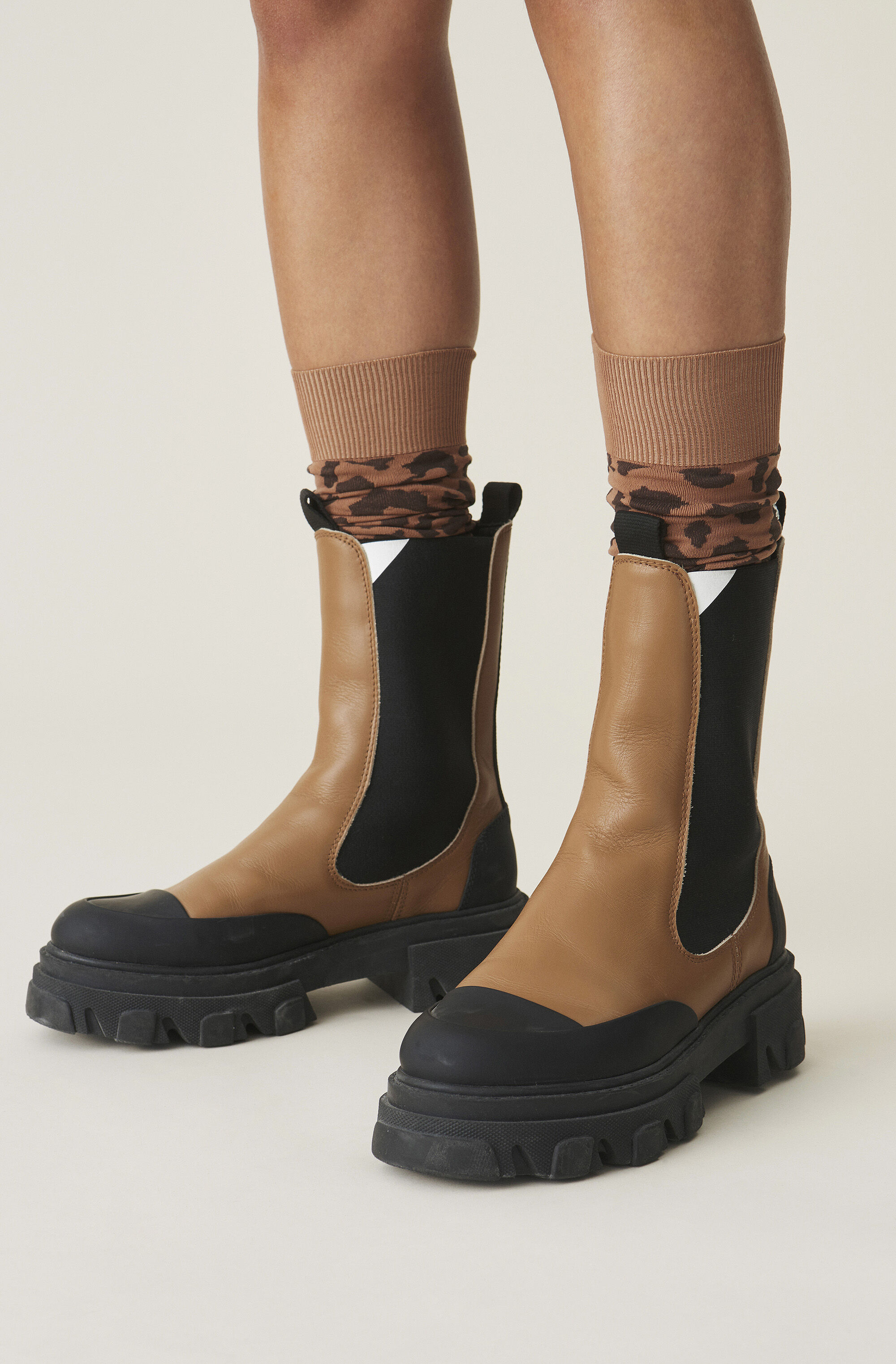 Calf Leather Mid Chelsea Boot, in colour Tiger's Eye - 3 - GANNI