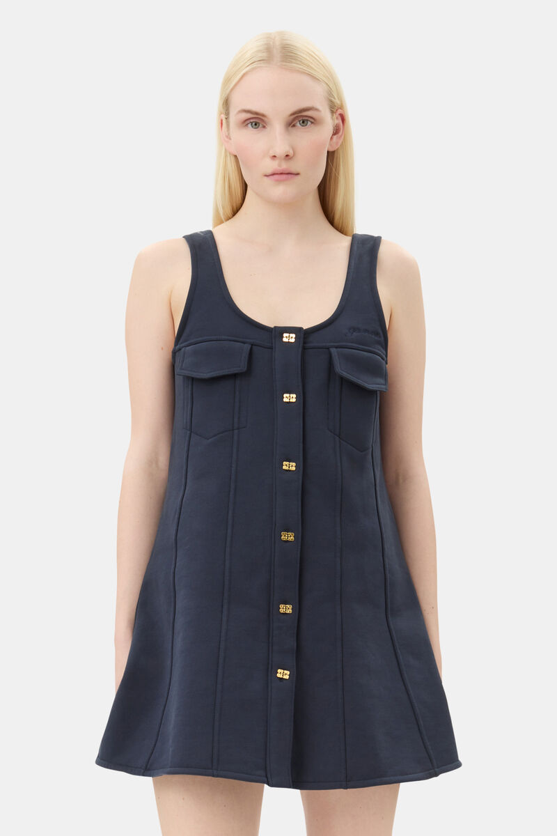 Dark Blue Mini Dress, Cotton, in colour Sky Captain - 2 - GANNI