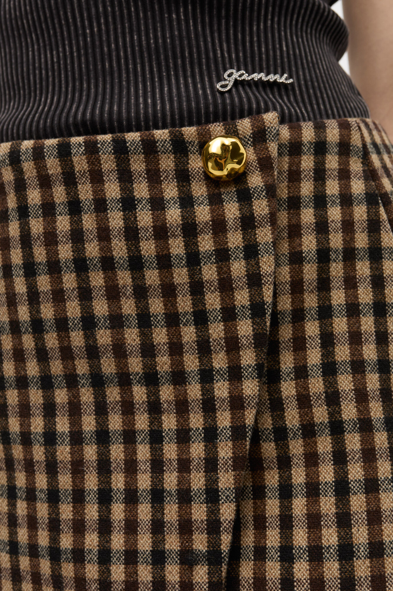 Check Wool Mini Skirt, Recycled Polyester, in colour Chicory Coffee - 4 - GANNI