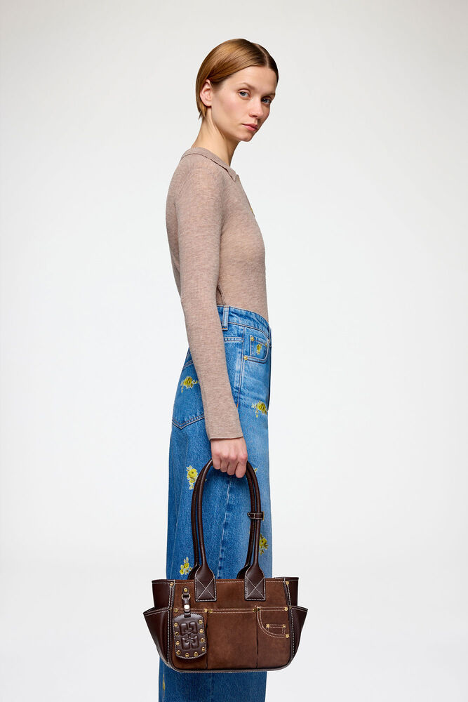 Posy Bag Small in Brown Suede, Chicory Coffee