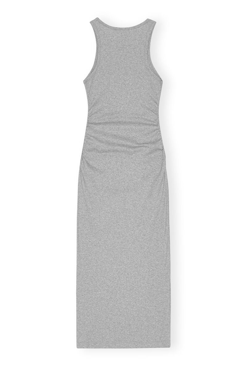 Grey Soft Cotton Rib Tank Top Long Dress, Elastane, in colour Paloma Melange - 2 - GANNI