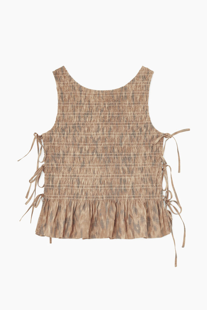 Smock Top in Printed Stretch, Burro