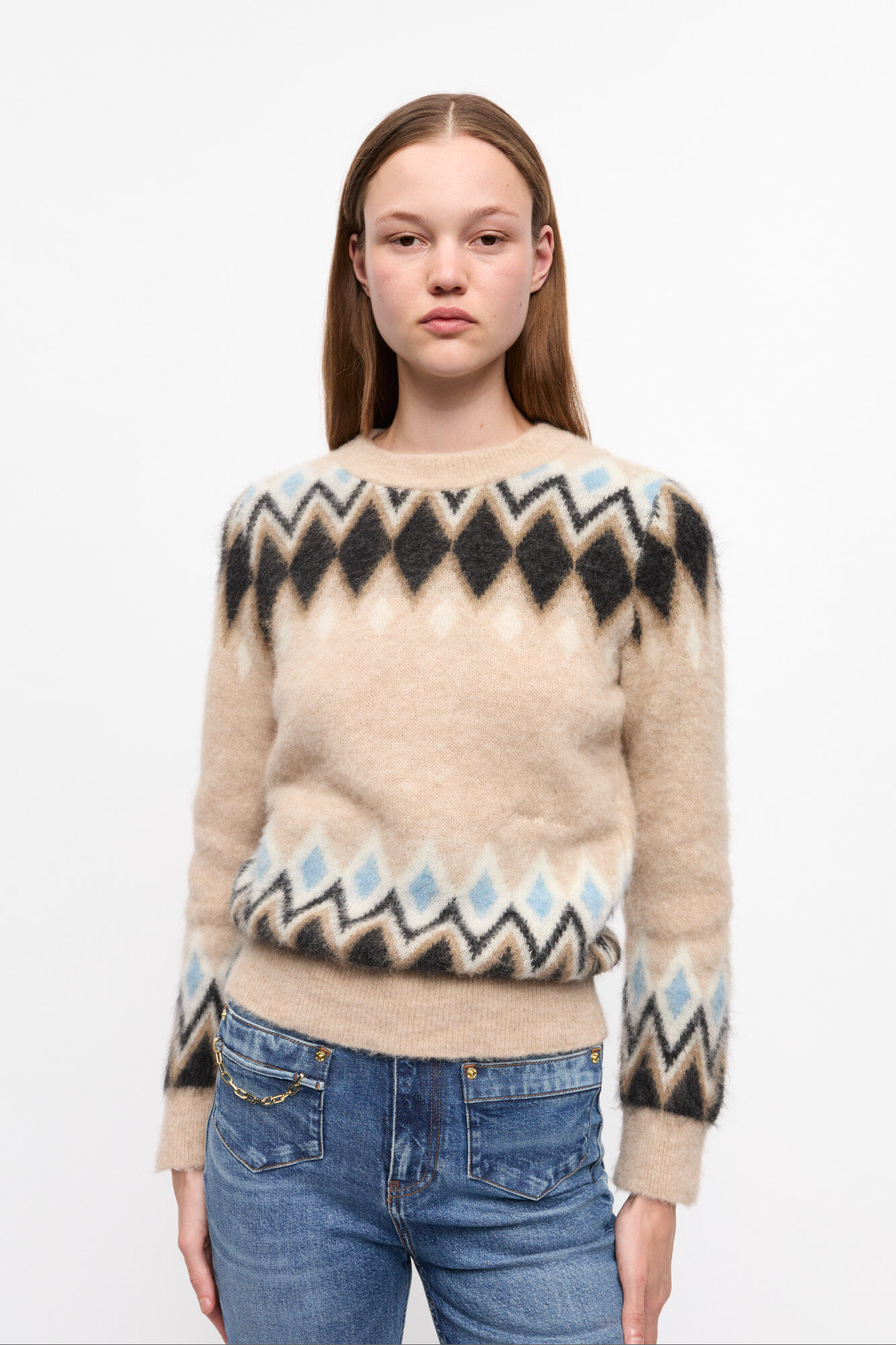Multicolor Fine Brushed Alpaca Sweater, Alpaca, in colour Latte - 1 - GANNI