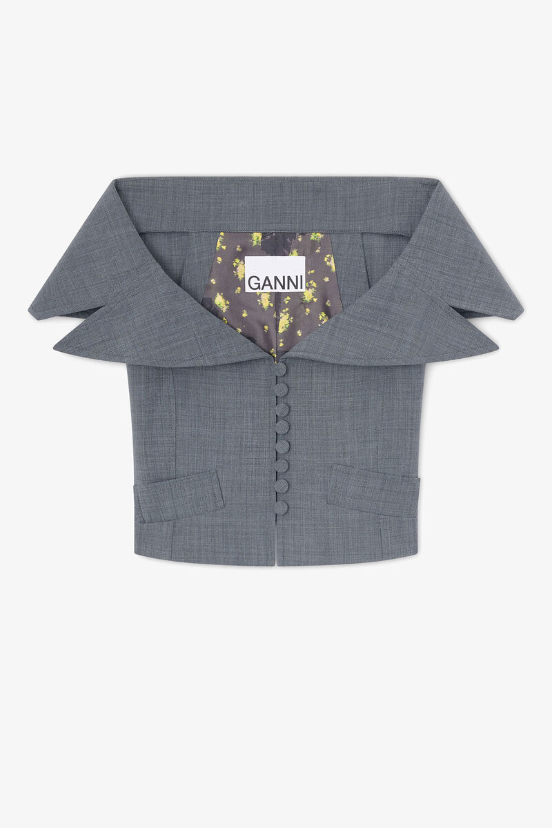 Vest in Grey Wool Melange, in colour Phantom - 1 - GANNI