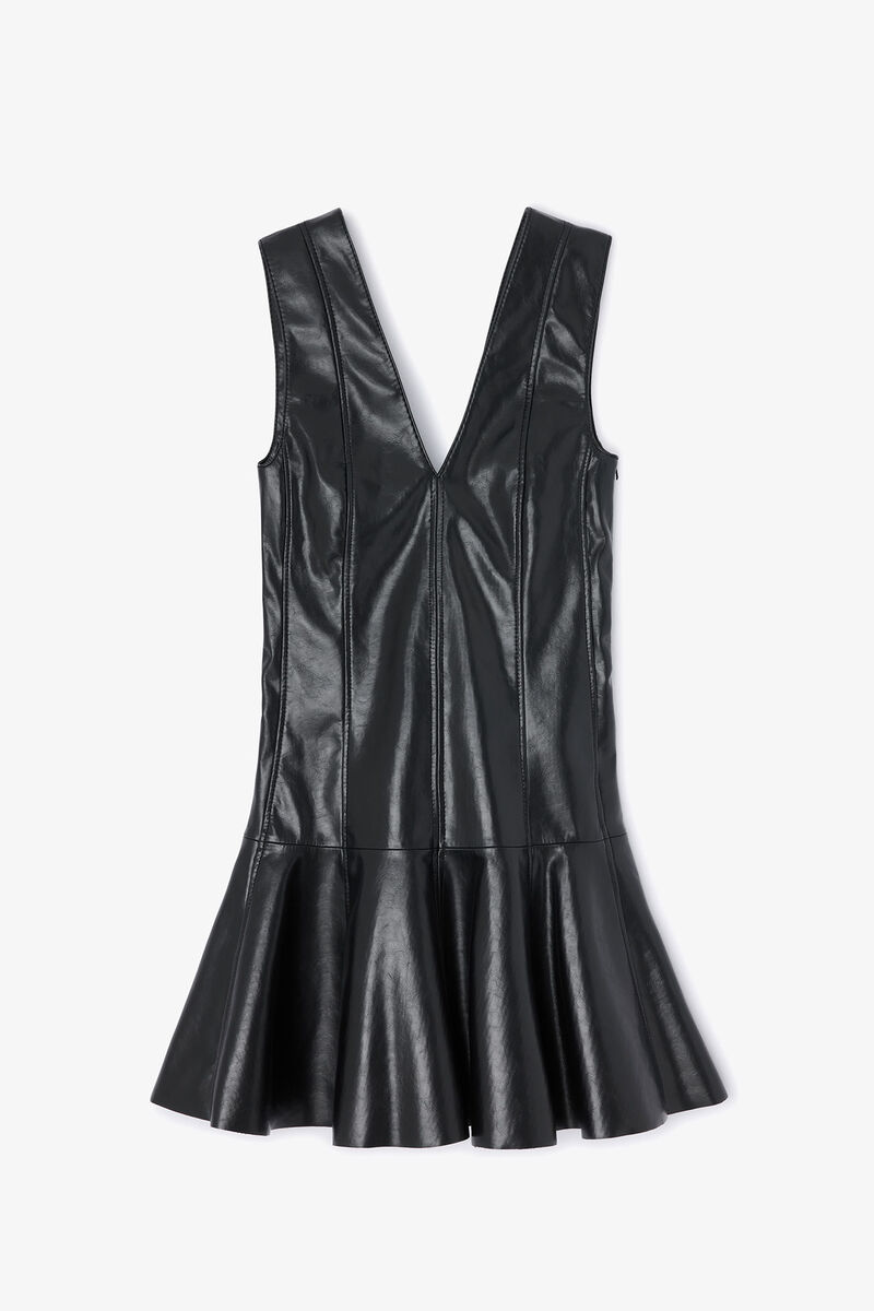 Black Leather Mini Dress, Recycled Leather, in colour Black - 1 - GANNI