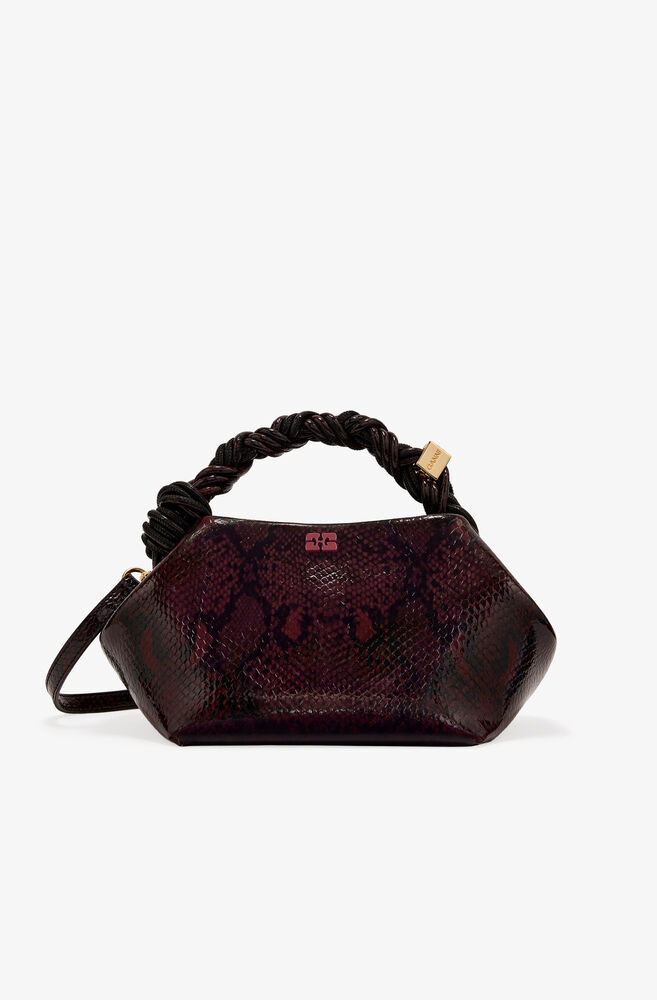 Burgundy Snake Small GANNI Bou Bag, Dark Burgundy