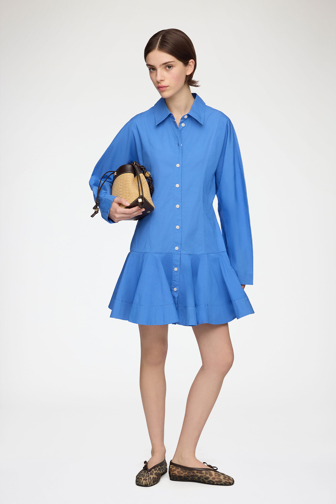 Shirt Dress in Blue Cotton, Organic Cotton, in colour Marina - 1 - GANNI