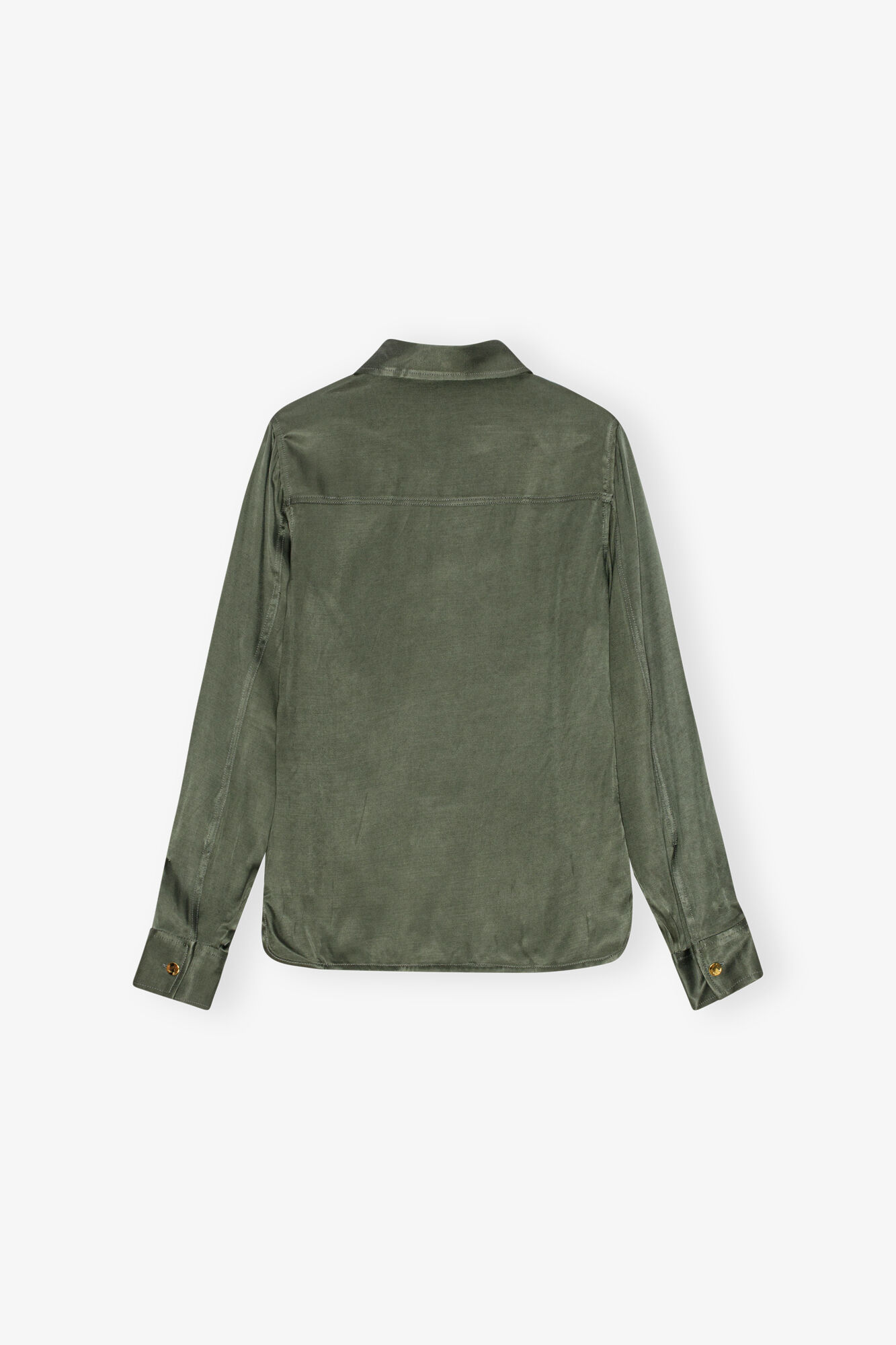 Green Washed Satin Hemd, Cupro, in colour Climbing Ivy - 2 - GANNI
