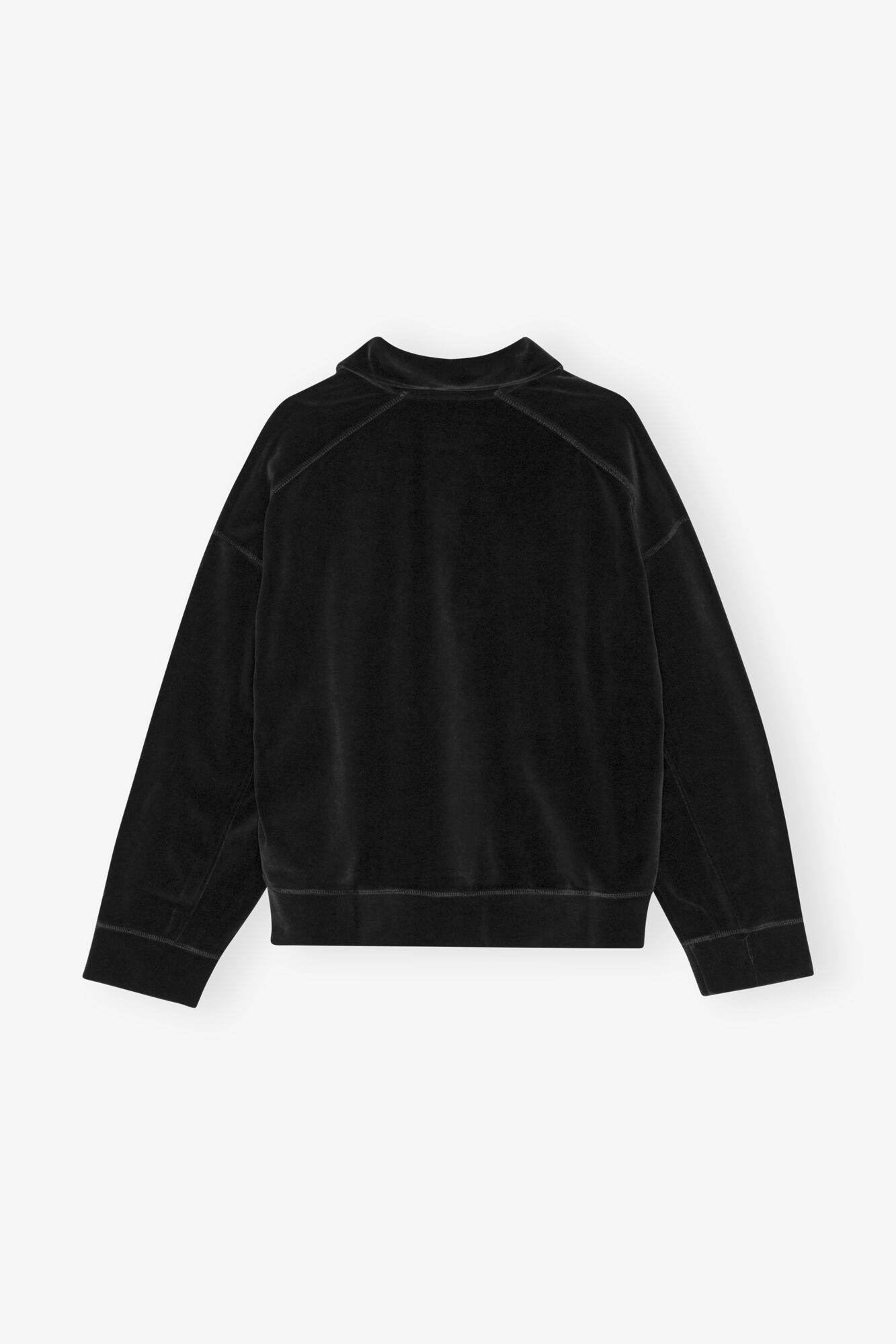 Black Velour Polo Shirt, Cotton, in colour Black - 2 - GANNI