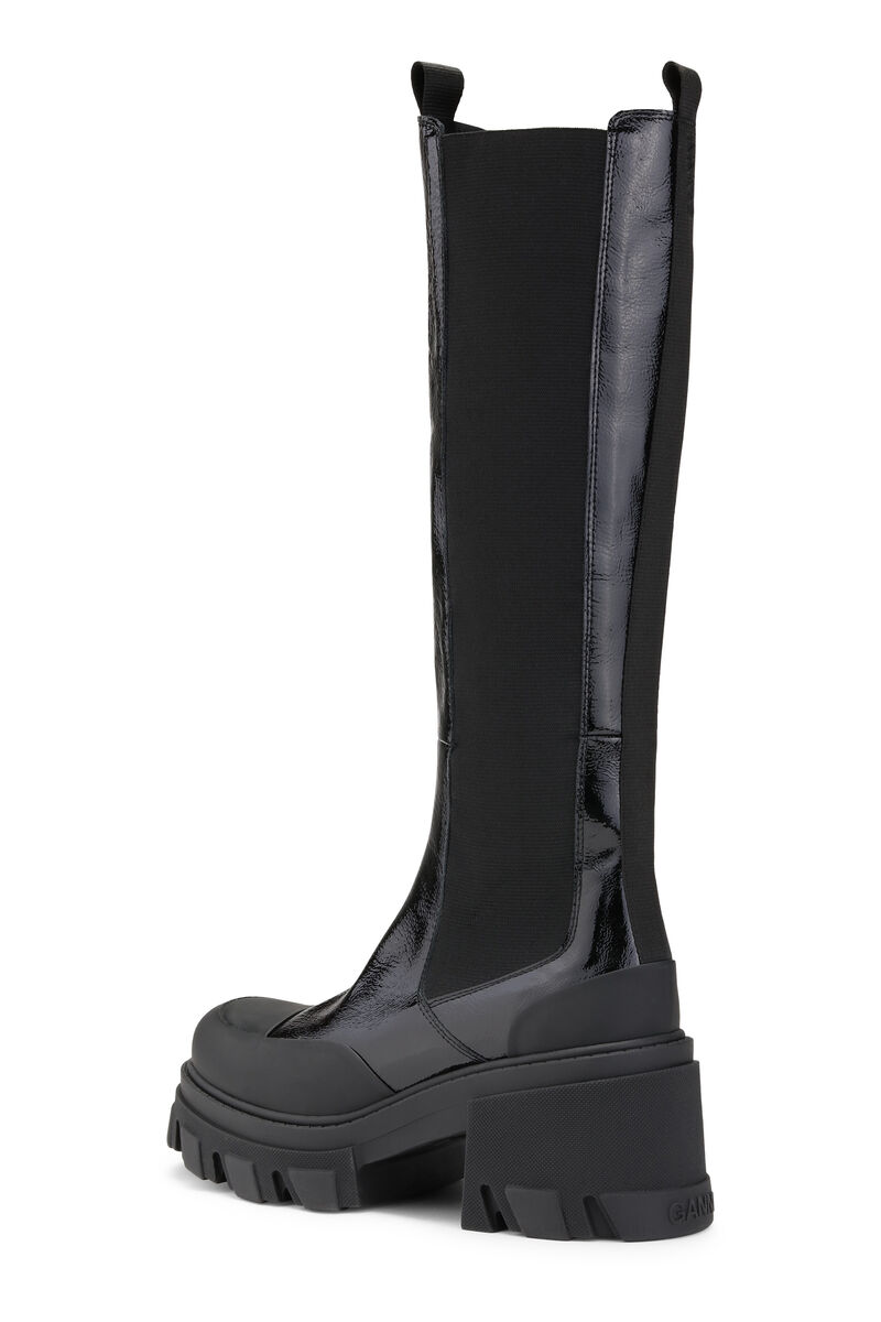 Cleated High Chelsea Boots, Calf Leather, in colour Black - 2 - GANNI