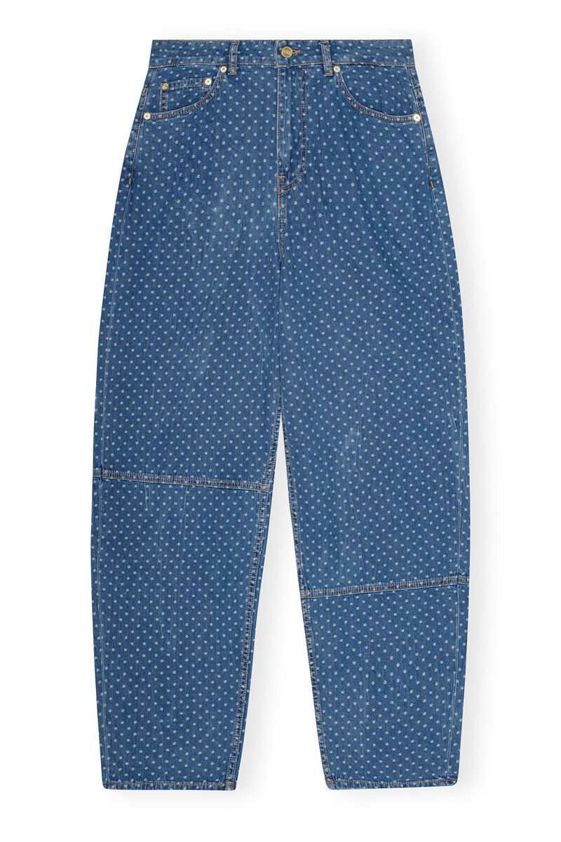 Blue Jacquard Denim Stary-jeans, Cotton, in colour Mid Blue Stone - 1 - GANNI