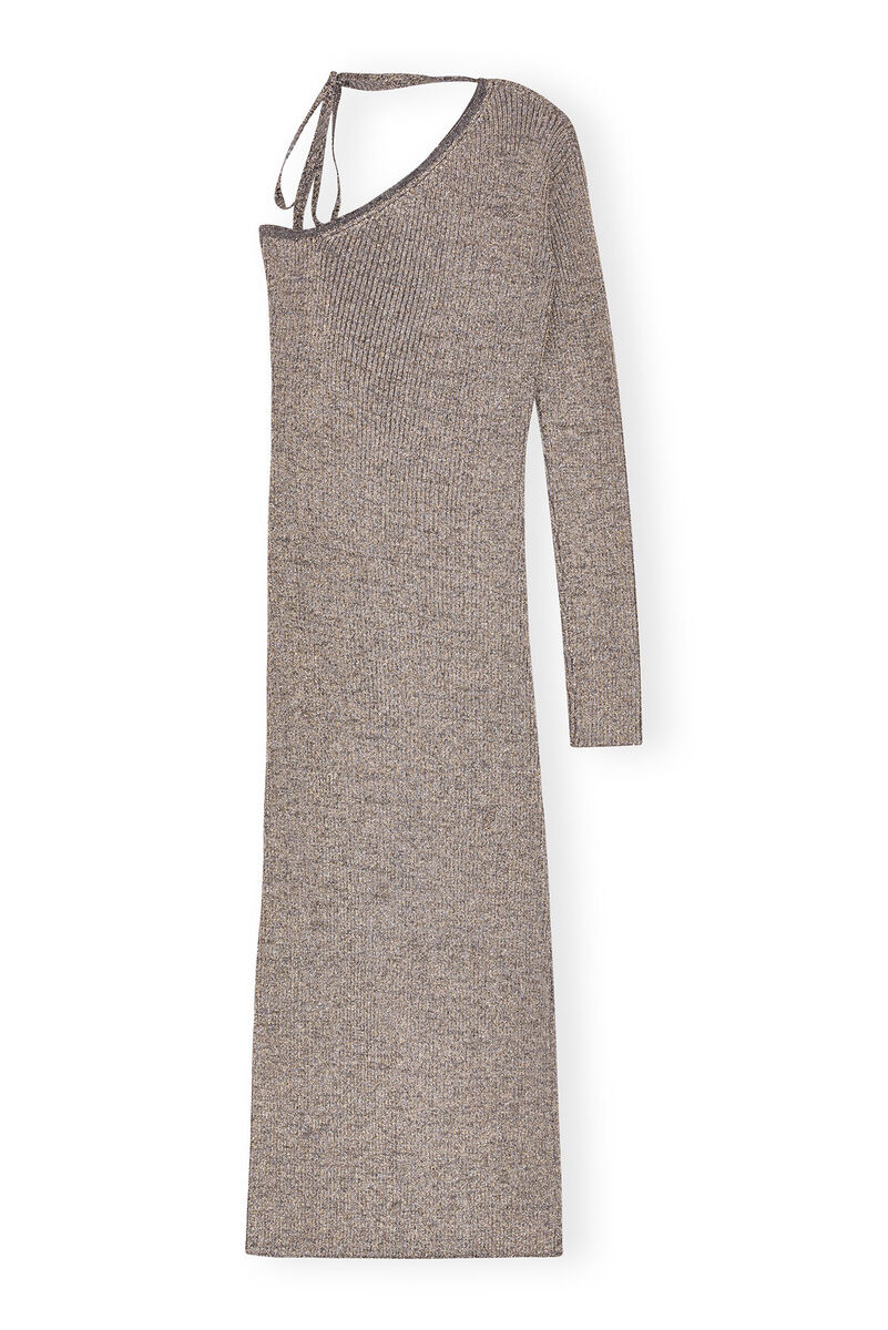 Sparkle One-sleeve Kleid, Metal, in colour Silver - 2 - GANNI