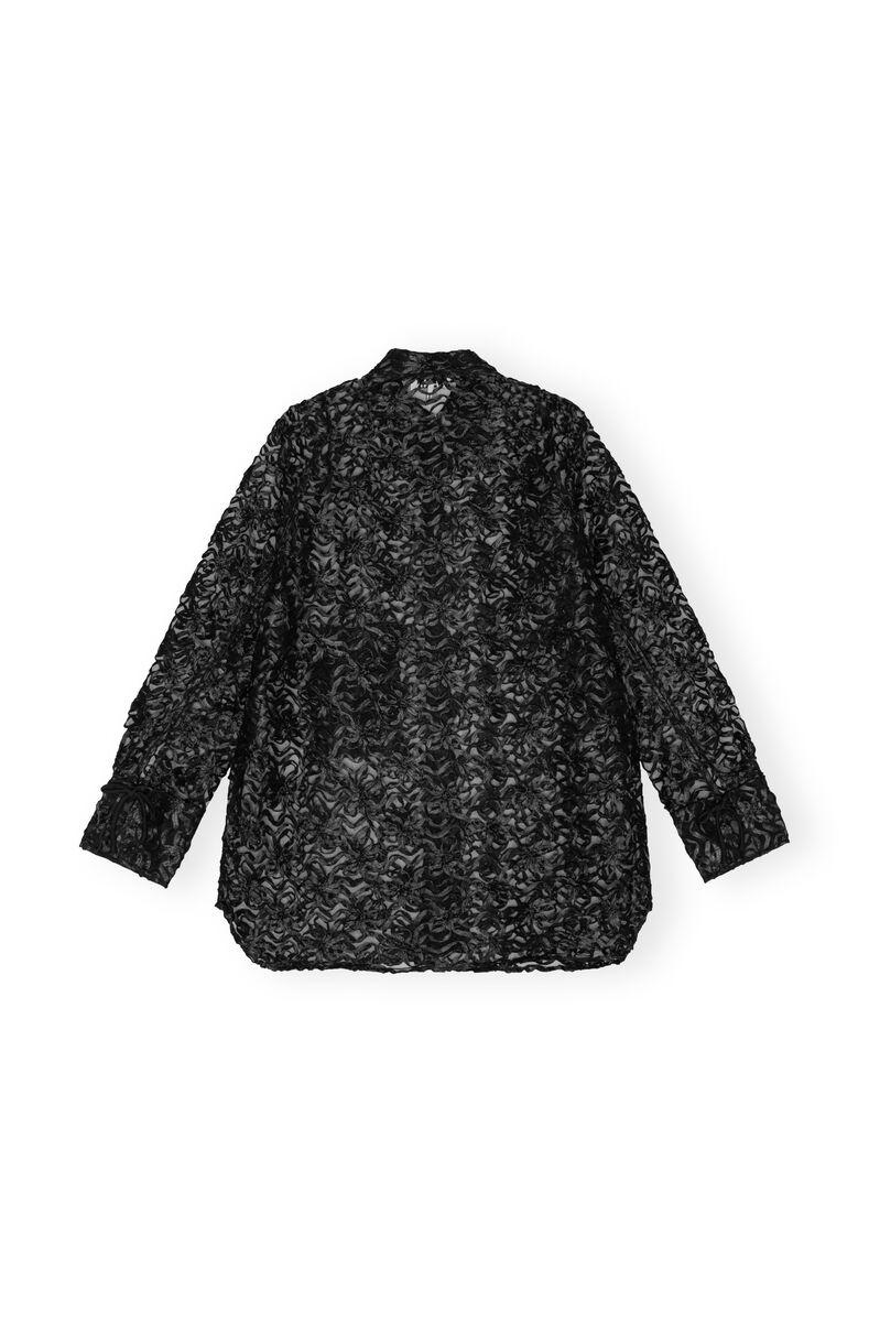 Black Ribbon Tulle Raglan skjorta, Recycled Polyester, in colour Black - 2 - GANNI