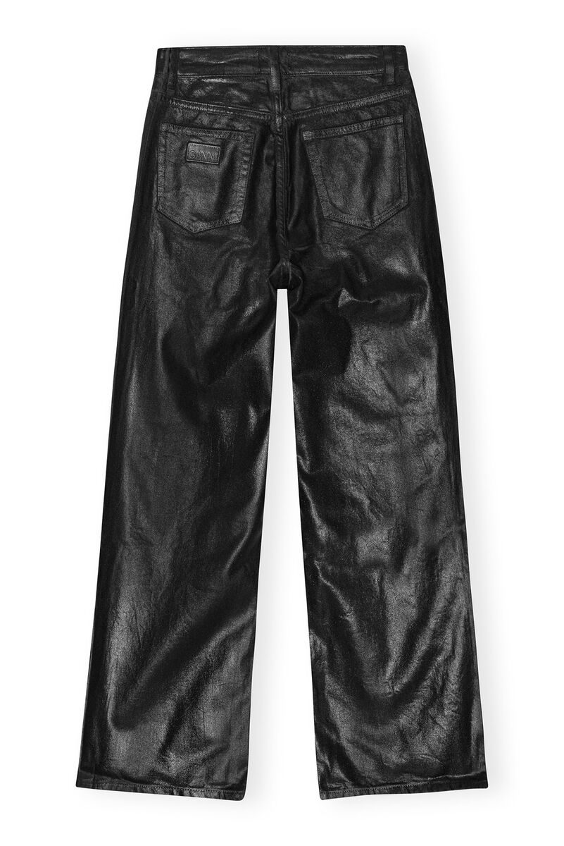 Black Foil Denim Wide Jeans, Cotton, in colour Black - 2 - GANNI