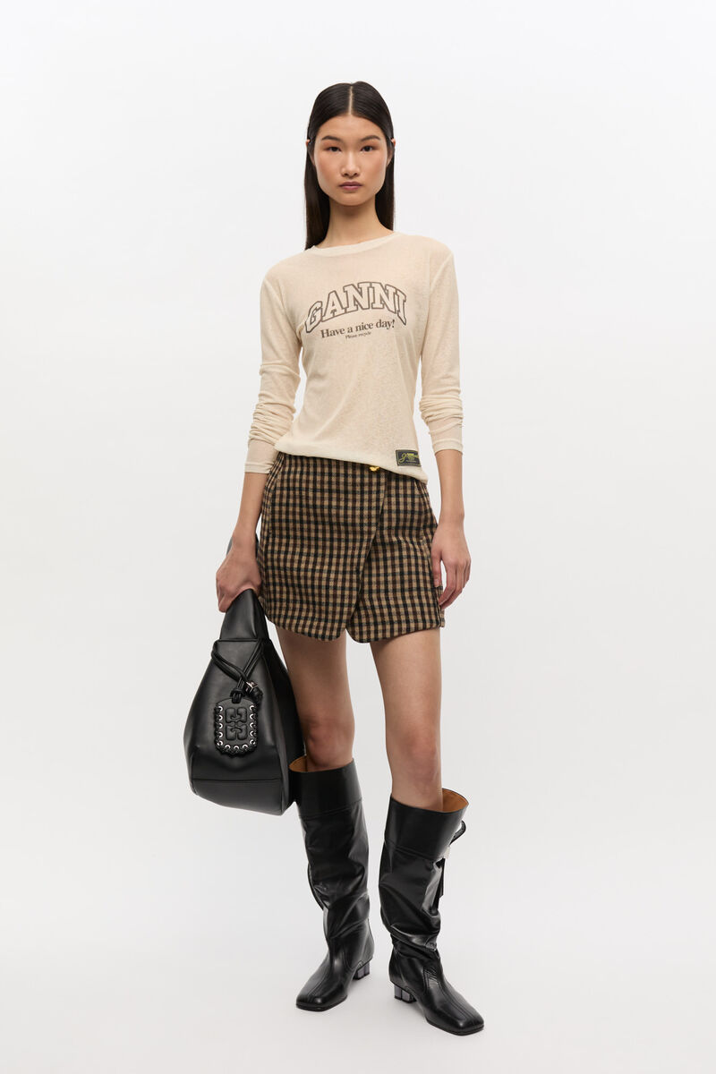 Printed Marl Mesh Long Sleeve Top, Recycled Polyester, in colour Egret - 2 - GANNI