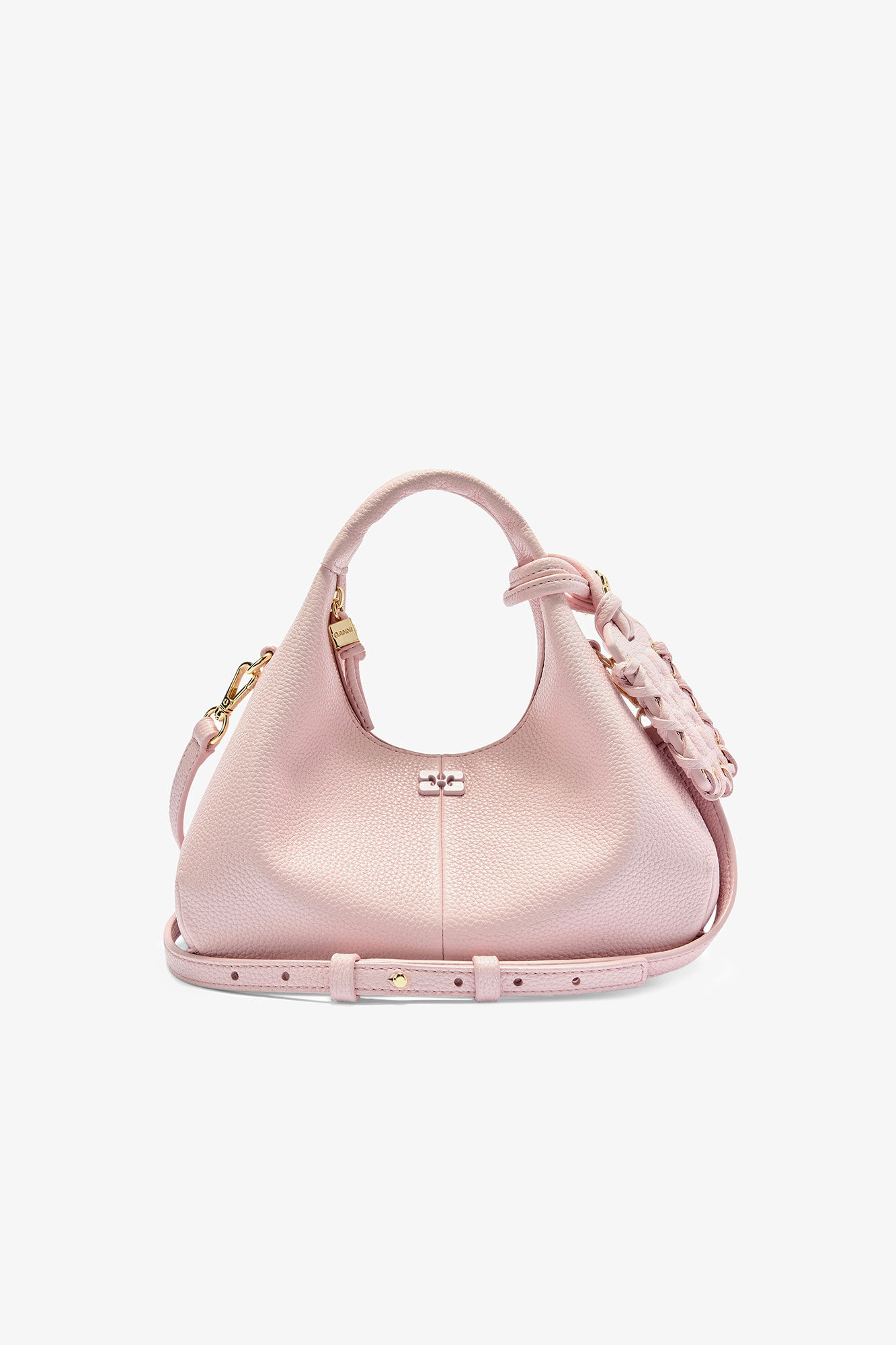 Grained Mini Hobo Bag, in colour Chalk Pink - 1 - GANNI
