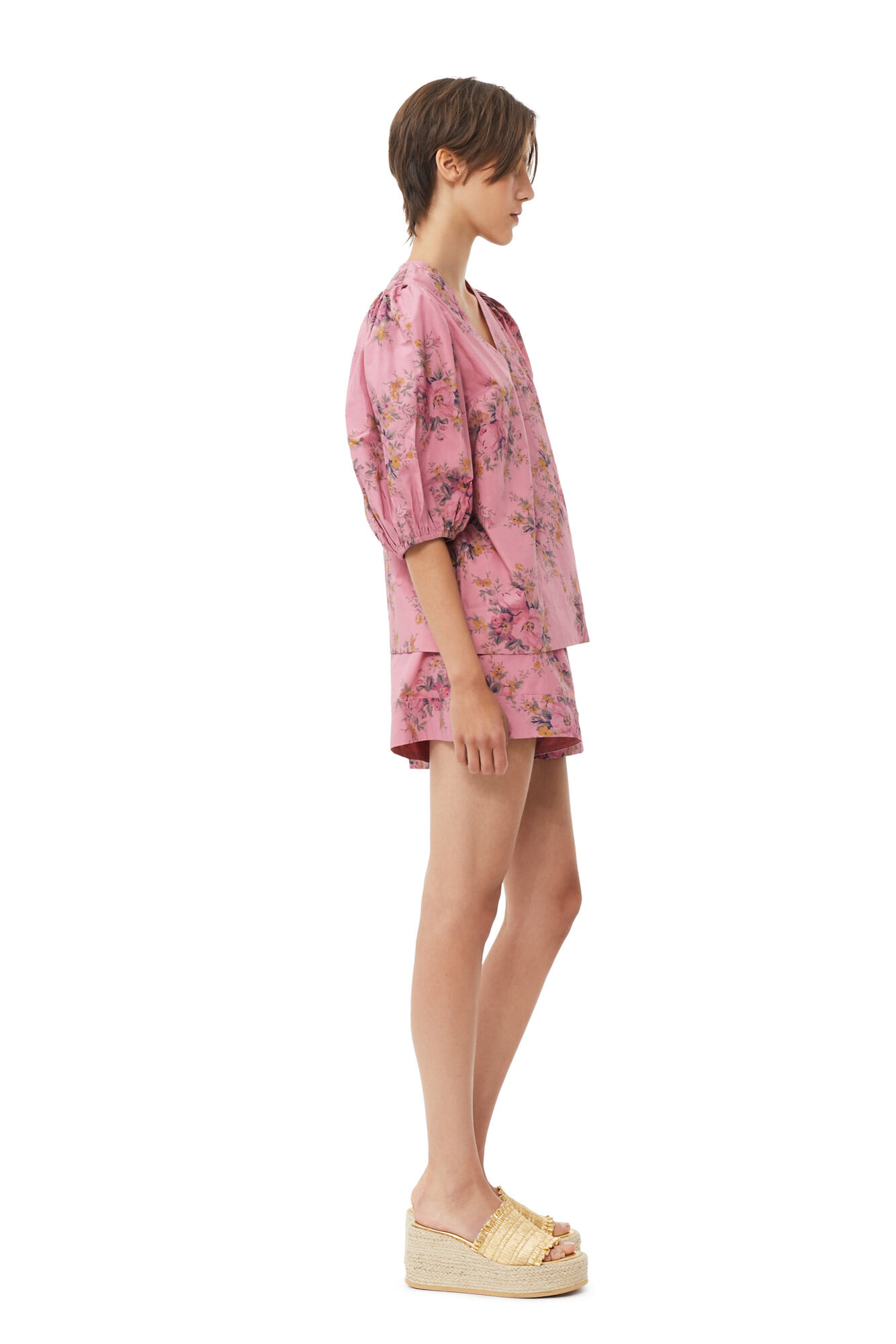 Printed Cotton Elasticated Shorts, Cotton, in colour Orchid Smoke - 2 - GANNI