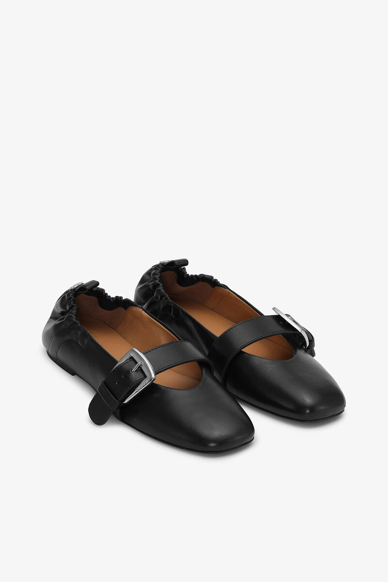 Buckle Strap Ballerinas in Black, Oleatex&trade;, in colour Black - 2 - GANNI