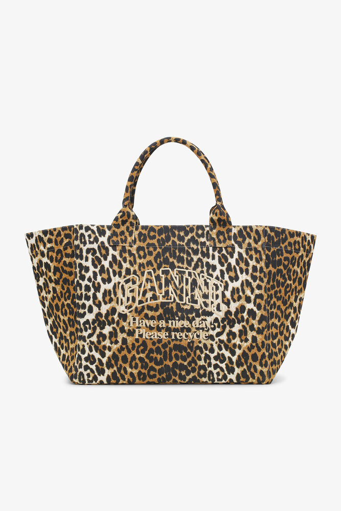 XXL Leopard Print Canvas Tote Bag, Leopard