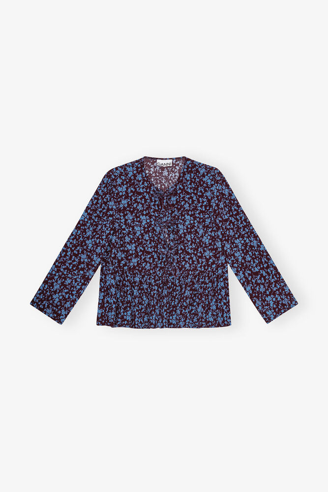 Printed Crepe Peplum Blouse, Port Royale