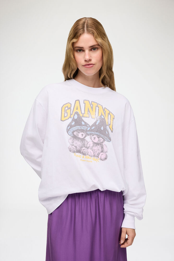 Long-sleeve T-shirt with Mushroom Teddy, Bright White