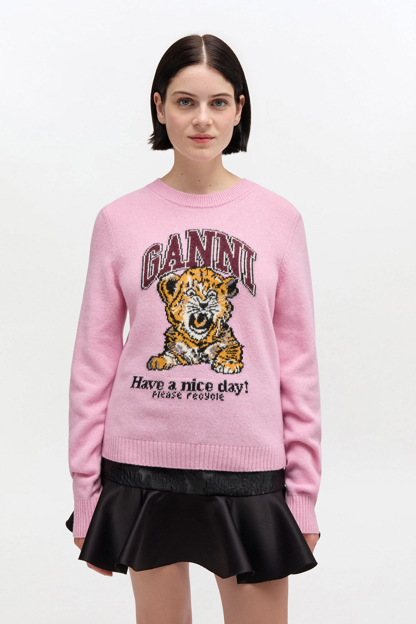 Pull en laine graphique, in colour Chalk Pink - 1 - GANNI