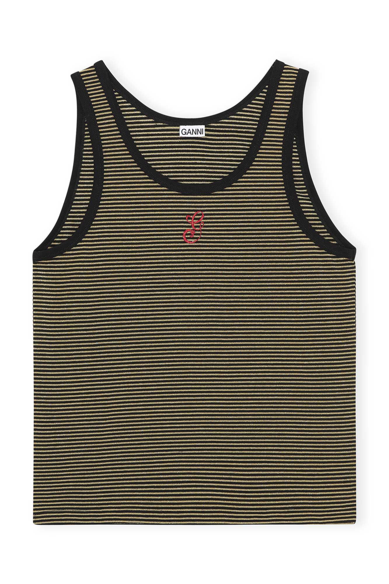 Lurex-Unterhemd aus Bio-Baumwolle, Cotton, in colour Black Stripes - 1 - GANNI
