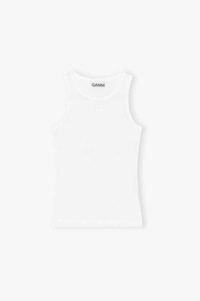 White Soft Cotton Rib Tank Top, Bright White
